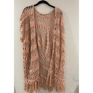 Say What Womens Casual Summer bohemian Crochet Kimono Fringes open Front size s